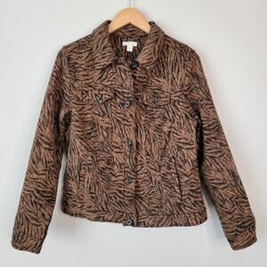 Animal Print Blazer Jacket Brown Mob Wife Biker Rocker Office Sz M Charter Club